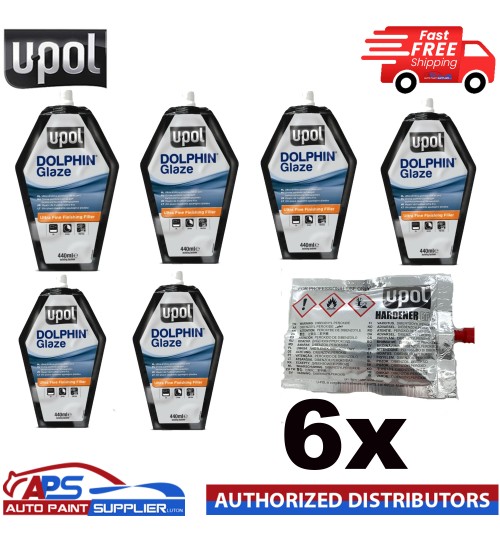 6X - U-POL DOLPHIN GLAZE Self Levelling Glazing Putty UPOL + HARDENER TUBES